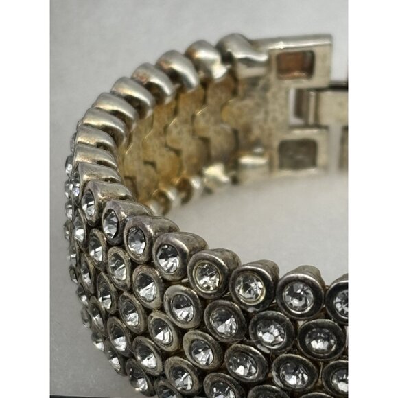Vintage Suzanne Somers Collection Pave Crystal Silver Tone Flex Cuff Bracelet - Picture 4 of 16
